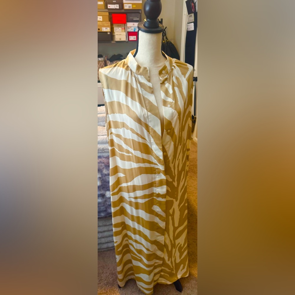 H&M Cream Tan Strip Satin Dress